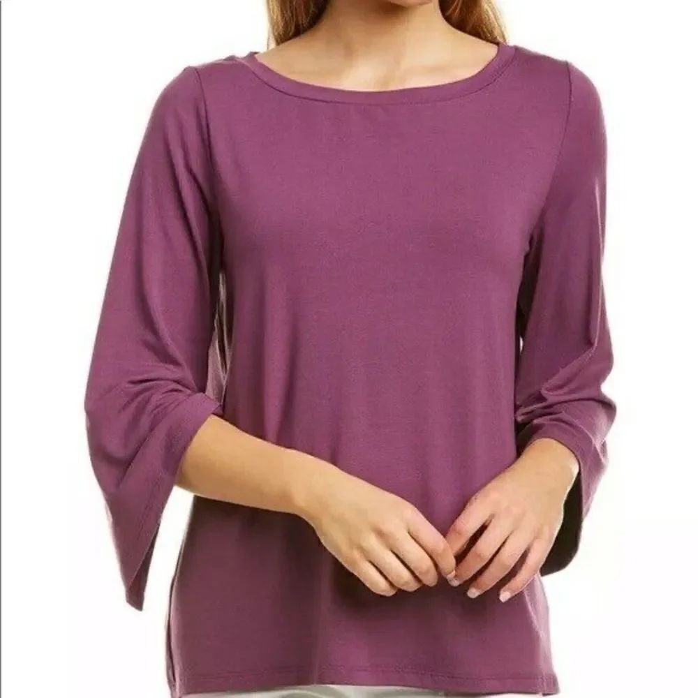 Eileen Fisher Viscose Jersey Jewel Neck Top - Curan Purple